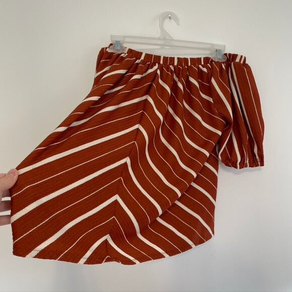 ANTHROPOLOGIE ANTHRO Elodie Off the Shoulder Top Terracotta Rust Red Stripe Boho - Picture 12 of 12